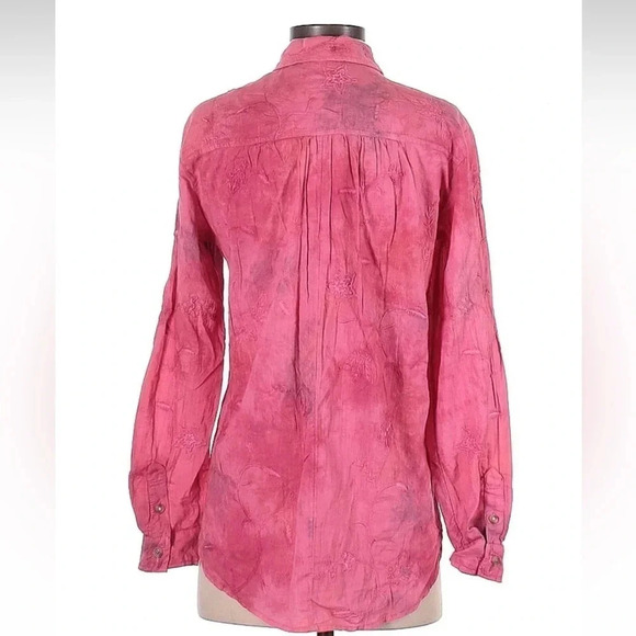 Anthropologie Pilcro The Cate Classic Buttondown Size XS Pink Tie  Dye Floral - Picture 5 of 7